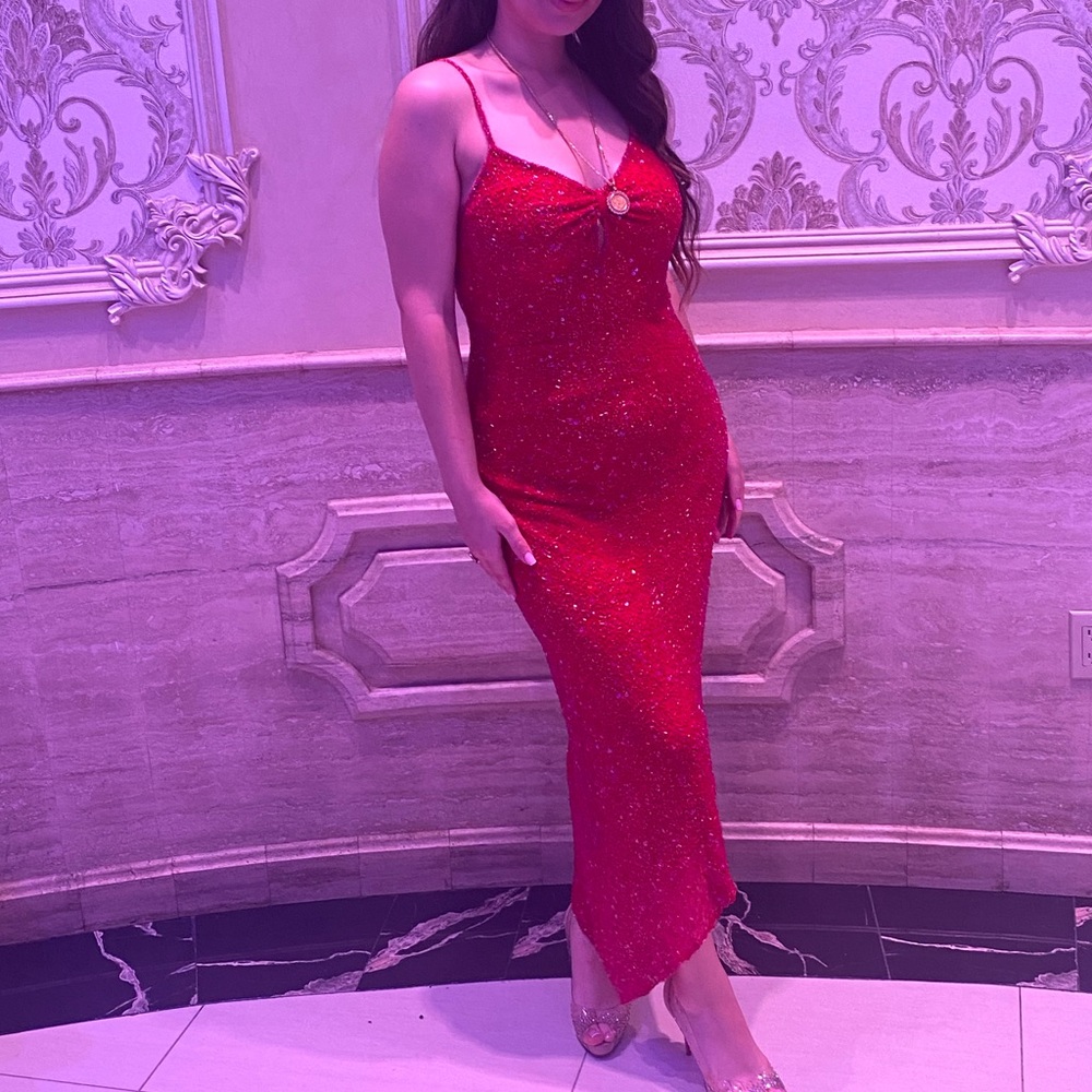 SCALA red embellished midi dress